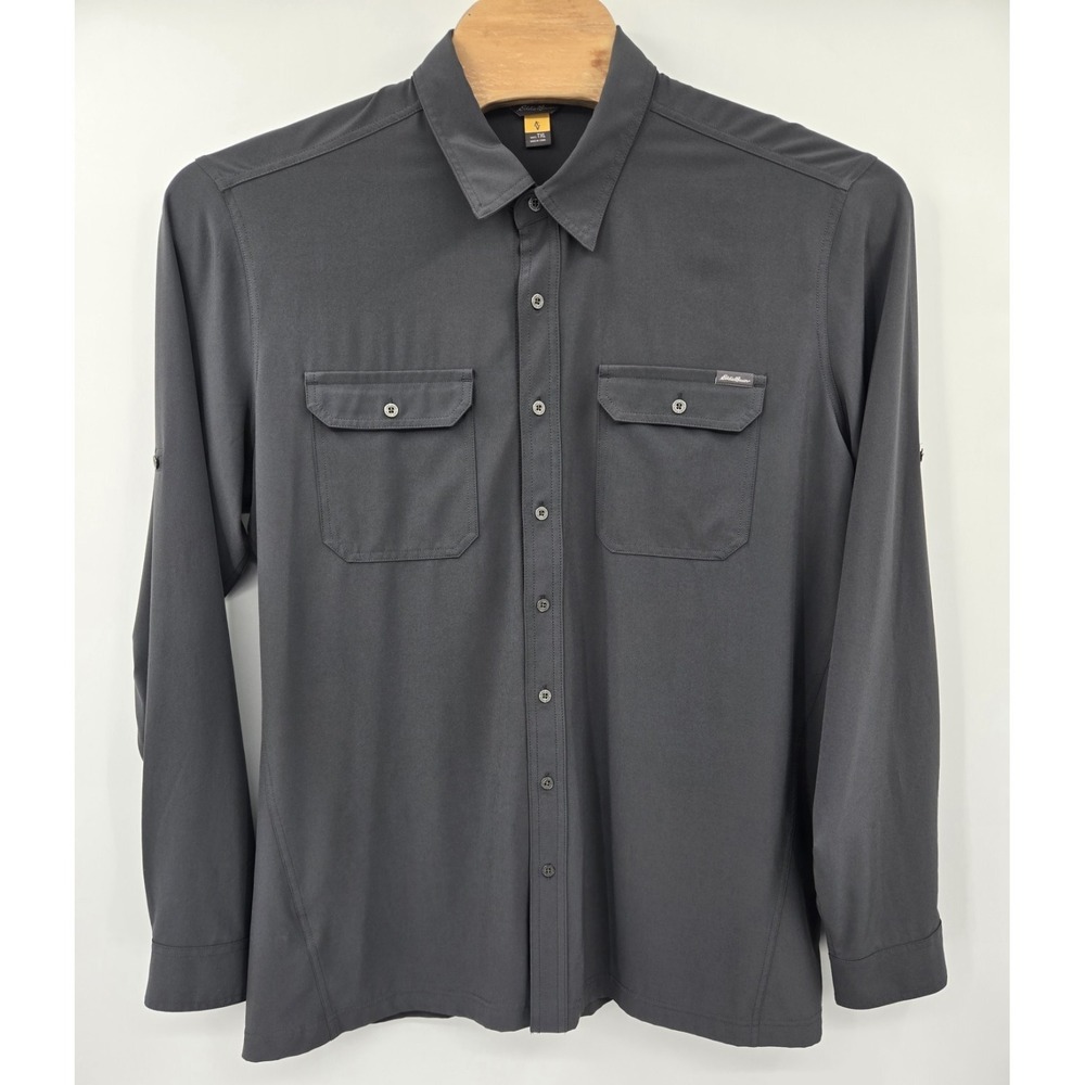 Eddie Bauer Shirt Men's TXL Travex Gray Long Sleeve Button Up Outdoor Hiking - Picture 2 of 9
